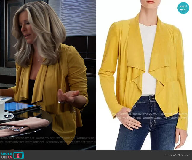 Suede Drape Front Jacket by Bagatelle worn by Carly Corinthos (Laura Wright) on General Hospital