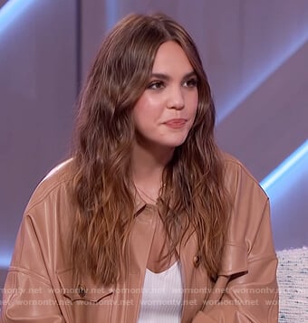 Bailee Madison’s leather jacket and pants on The Kelly Clarkson Show