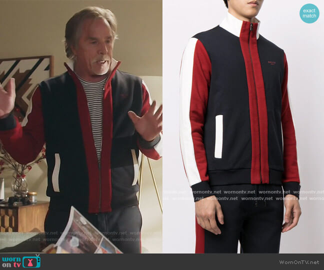 Logo colour-block jacket and pants by Bally worn by Rick (Don Johnson) on Kenan