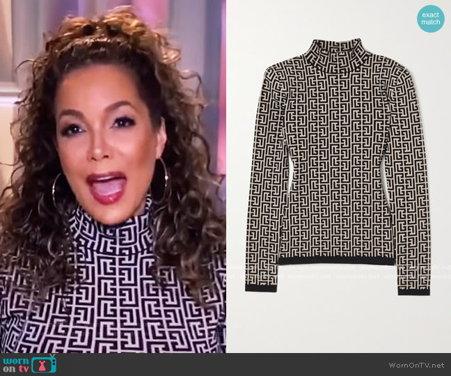 Jacquard-knit turtleneck sweater by Balmain worn by Sunny Hostin on The View