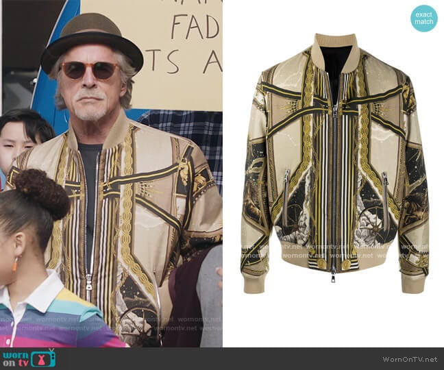 Printed Bomber Jacket by Balmain worn by Rick (Don Johnson) on Kenan