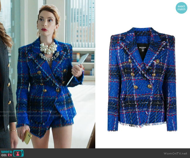 Balmain Tweed Double-breasted Blazer worn by Lauren (Molly Bernard) on Younger