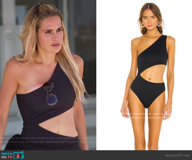 Celine One Piece by Beach Riot worn by Jackie Goldschneider on The Real Housewives of New Jersey