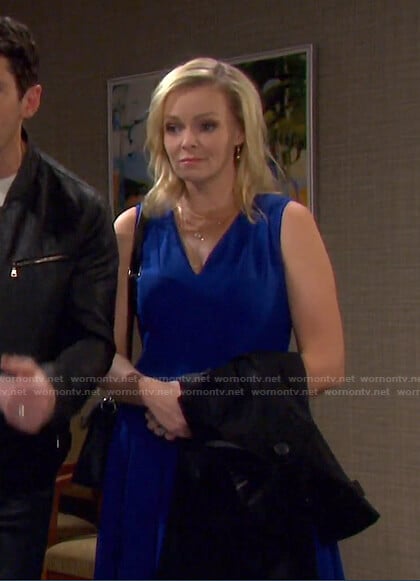 Belle’s blue v-neck sleeveless dress on Days of our Lives