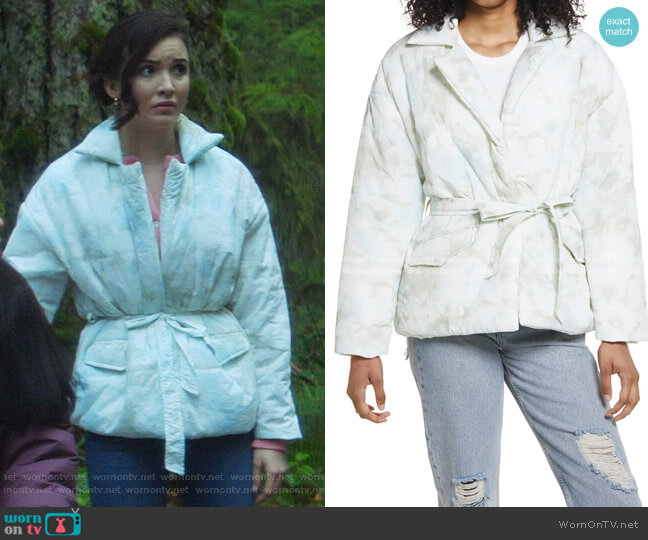 Quilted Wrap Jacket by Blank NYC worn by Bess (Maddison Jaizani) on Nancy Drew