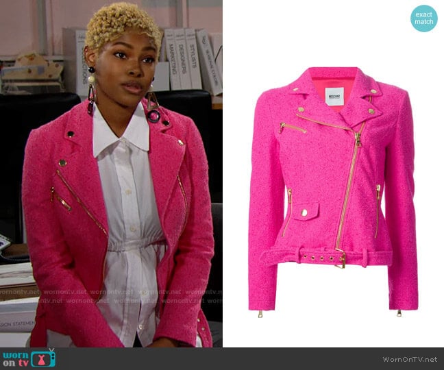 Boutique Moschino Tweed Biker Jacket worn by Paris Buckingham (Diamond White) on The Bold and the Beautiful