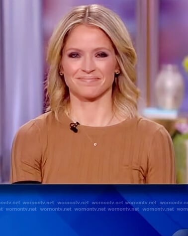 Sara's brown ribbed short sleeve sweater on The View