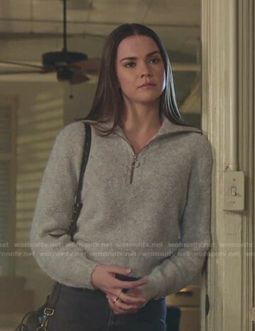 Callie’s grey half-zip sweater on Good Trouble