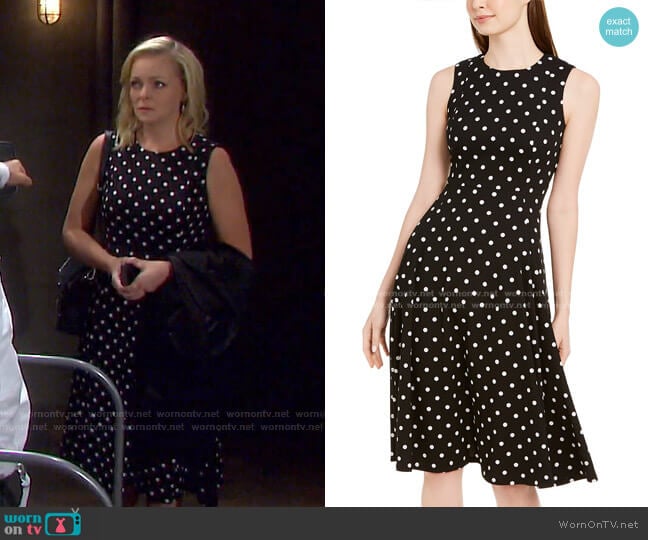 Polka-Dot Fit & Flare Dress by Calvin Klein worn by Belle Brady (Martha Madison) on Days of our Lives