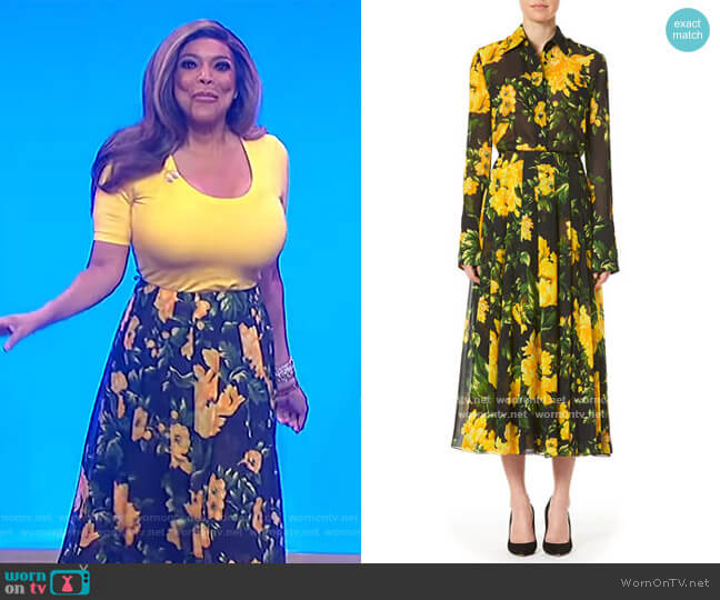 Floral Pleated Midi Skirt by Carolina Herrera worn by Wendy Williams on The Wendy Williams Show