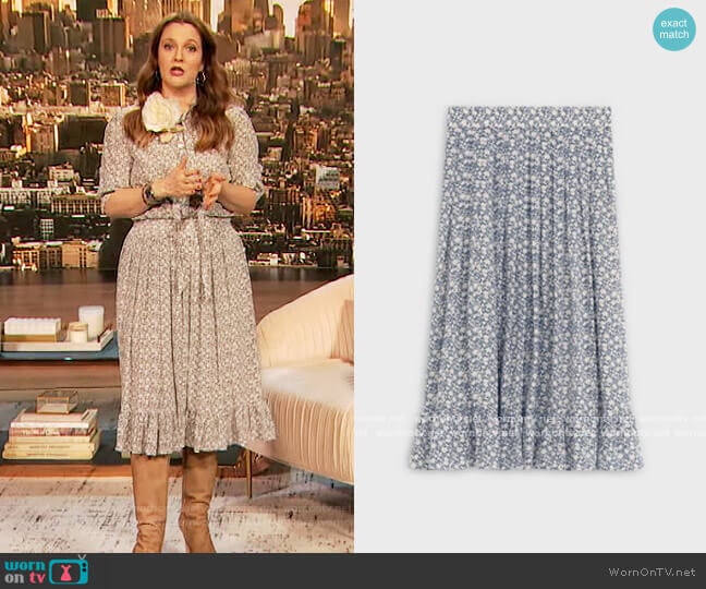 Prairie Skirt in Printed Silk Crepon by Celine worn by Drew Barrymore on The Drew Barrymore Show