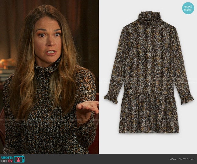 Short Dress with Frill Collar in Floral Printed Silk with Lurex Stripes by Celine  worn by Liza Miller (Sutton Foster) on Younger