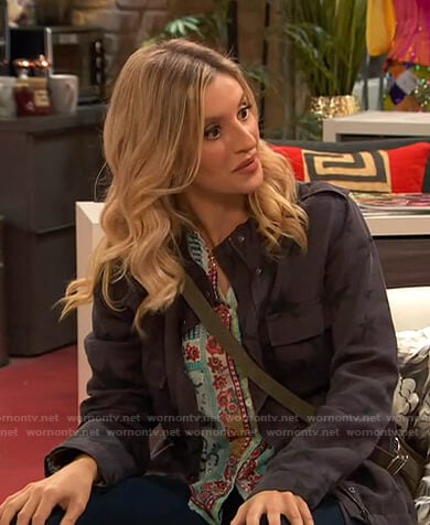 Chelsea’s grey star print utility jacket on Ravens Home