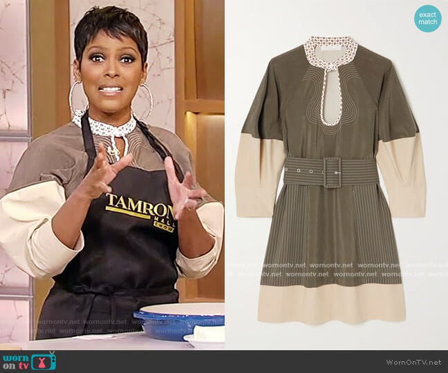 Belted two-tone silk-blend and cotton-poplin mini dress by Chloe worn by Tamron Hall on Tamron Hall Show