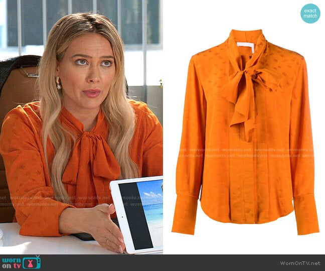 Tie-Neck Long-Sleeve Shirt by Chloe worn by Kelsey Peters (Hilary Duff) on Younger