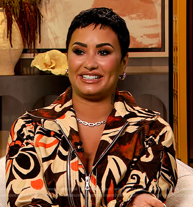Demi Lovato’s floral zip front jumpsuit on The Drew Barrymore Show