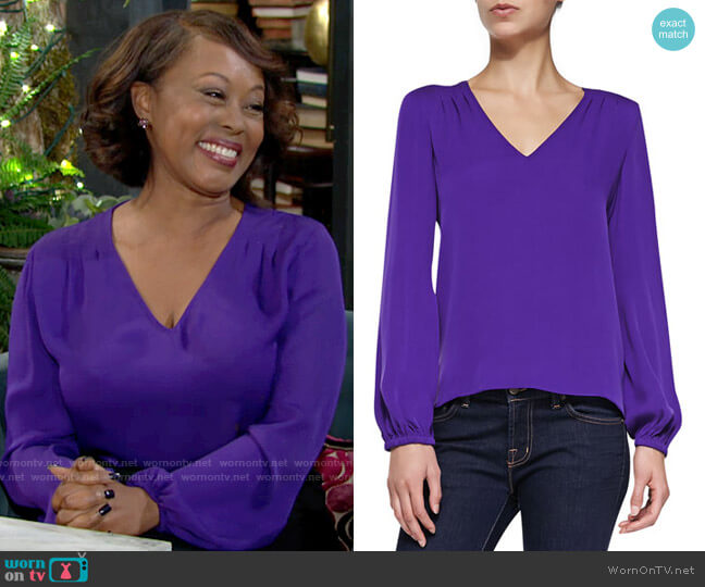 Diane von Furstenberg Arlenis Top in Chrome Purple  worn by Naya Benedict (Ptosha Storey) on The Young and the Restless