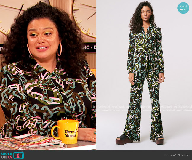 Milly Matte-Jersey Wide-Leg Jumpsuit by Diane von Furstenberg worn by Michelle Buteau on The Drew Barrymore Show