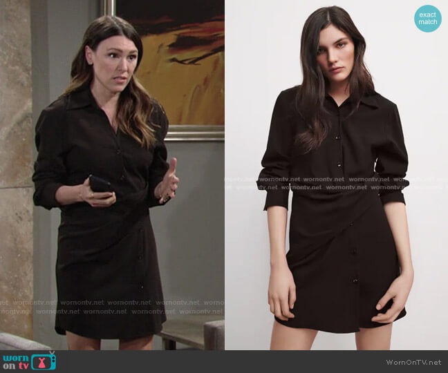 Draped Shirt Dress by Zara worn by Chloe Mitchell (Elizabeth Hendrickson) on The Young and the Restless