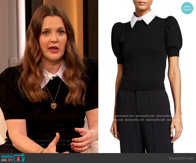 Chase Removable Collar Puff Sleeve Sweater by Alice + Olivia worn by Drew Barrymore on The Drew Barrymore Show