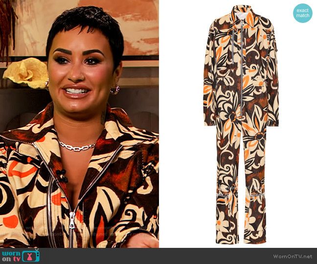 Floral Corduroy Jumpsuit by Dries Van Noten worn by Demi Lovato on The Drew Barrymore Show