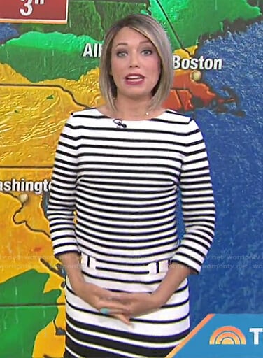 WornOnTV: Dylan’s white and black striped dress on Today | Dylan Dreyer ...