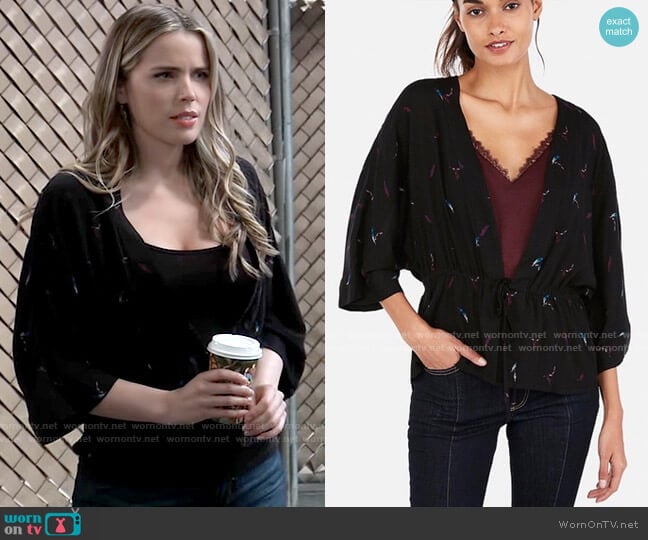 Express Cinched Waist Kimono Top worn by Sasha Gilmore (Sofia Mattsson) on General Hospital