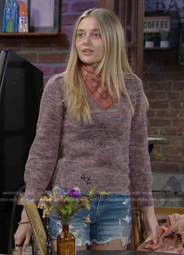 Faith's purple marled sweater on The Young and the Restless