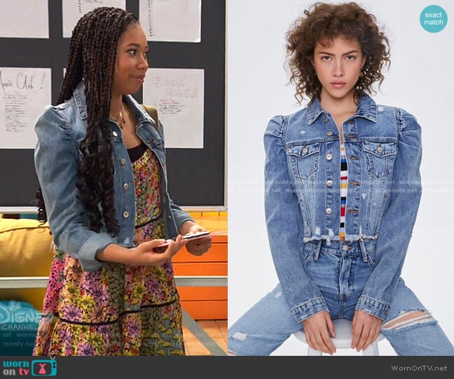 Distressed Cropped Denim Jacket by Forever 21 worn by Kyla-Drew on Ravens Home