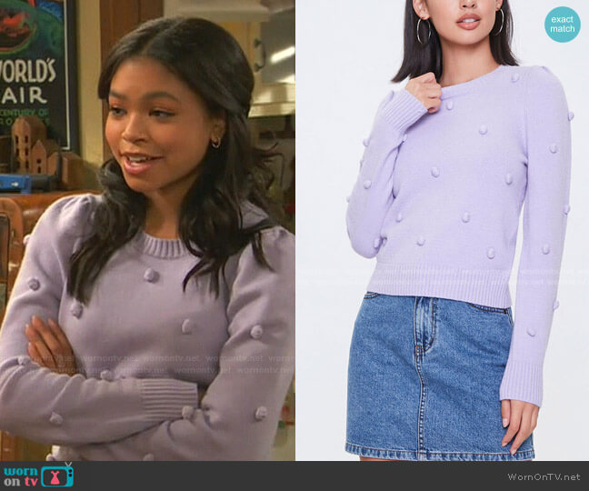 Pom Pom Ribbed-Trim Sweater by Forever 21 worn by Nia Baxter (Navia Robinson) on Ravens Home