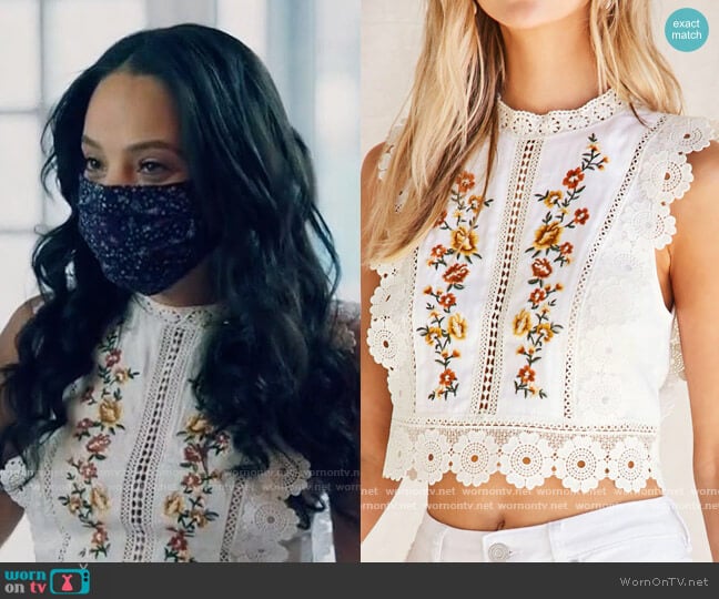 Forever 21 Floral Embroidred Top worn by Darla (Bianca Lawson) on Queen Sugar