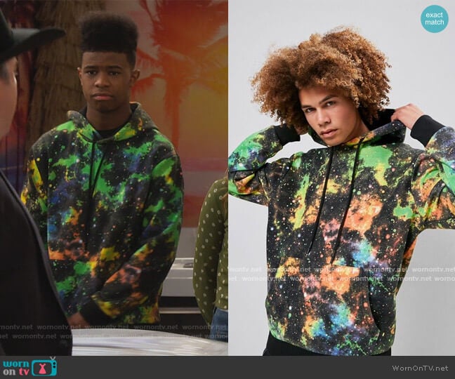 Outer Space Wash Drawstring Hoodie by Forever 21 worn by Munchy (Isaiah Crews) on Side Hustle