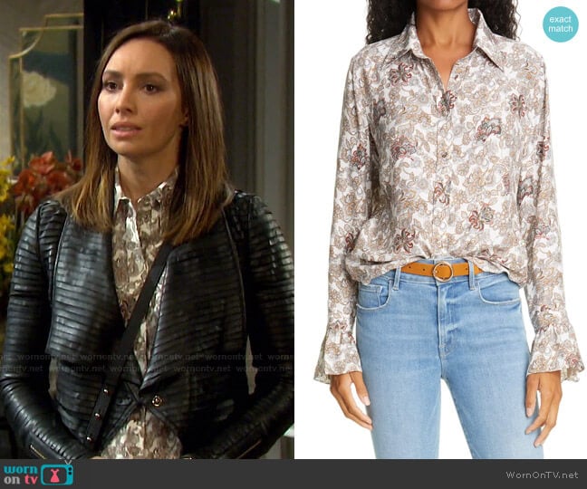 70s Ruffle Silk Top by Frame worn by Gwen Rizczech (Emily O'Brien) on Days of our Lives