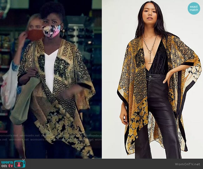 Free People Beguiled Patchwork Burnout Velvet Kimono worn by Nova Bordelon (Rutina Wesley) on Queen Sugar