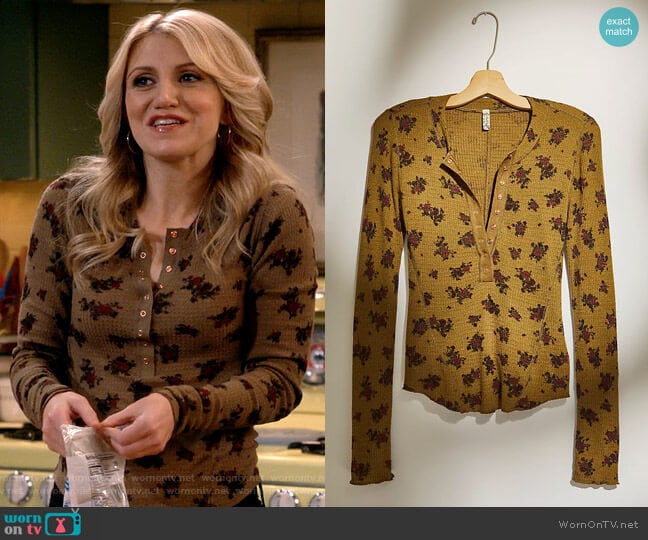 Free People One of the Girls Henley in Army Combo worn by Gina Dabrowski (Annaleigh Ashford) on B Positive