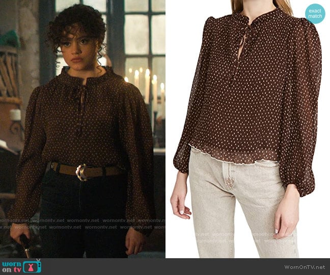 Ganni Pleated Georgette Blouse worn by Maggie Vera (Sarah Jeffery) on Charmed