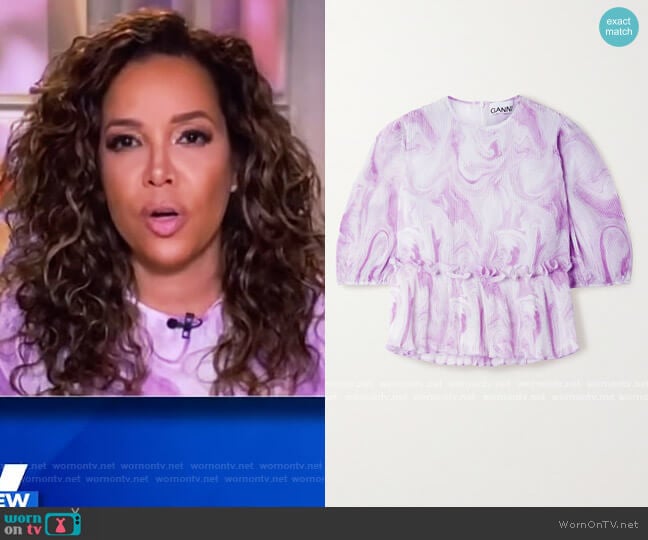 Marble Print Pleated Blouse by Ganni worn by Sunny Hostin on The View