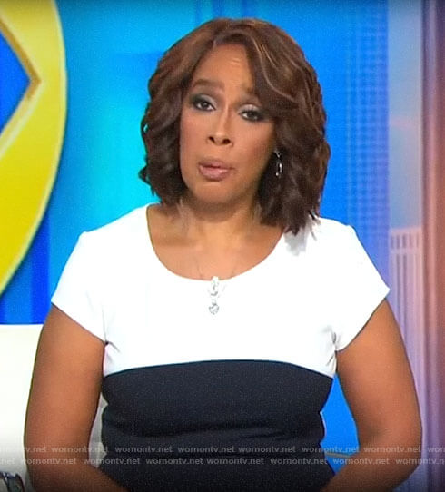 Gayle King’s black and white colorblock dress on CBS This Morning