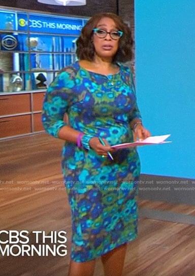 Gayle King’s blue blurred floral dress on CBS This Morning