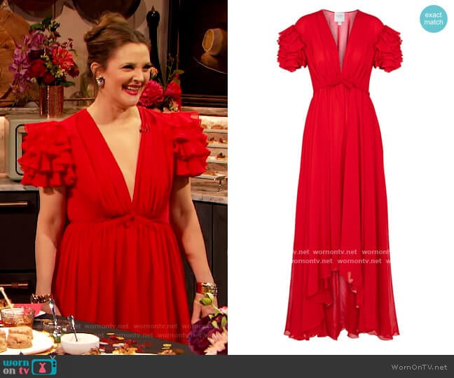 Ruffled silk crepe gown by Giambattista Valli worn by Drew Barrymore on The Drew Barrymore Show