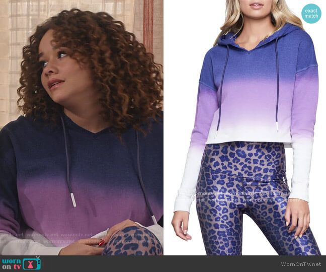 Ombré Crop Hoodie by Good American worn by Jade (Talia Jackson) on Family Reunion