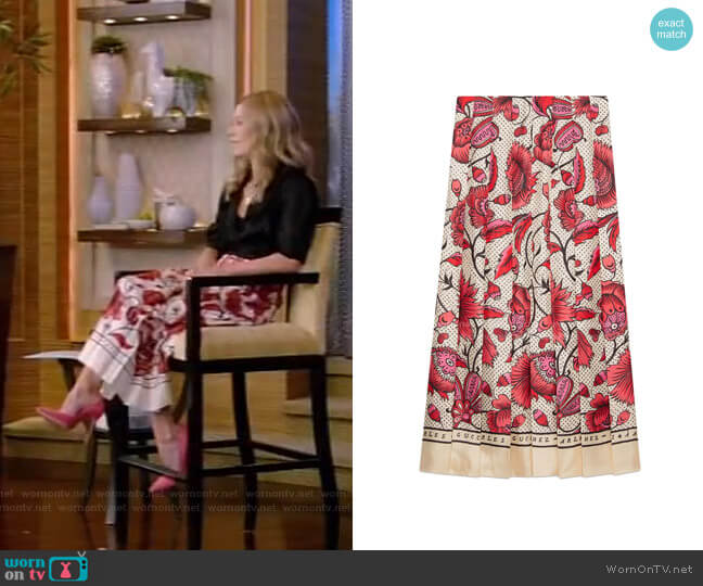 Silk Skirt with Watercolor Flower Print by Gucci worn by Kelly Ripa on Live with Kelly and Mark