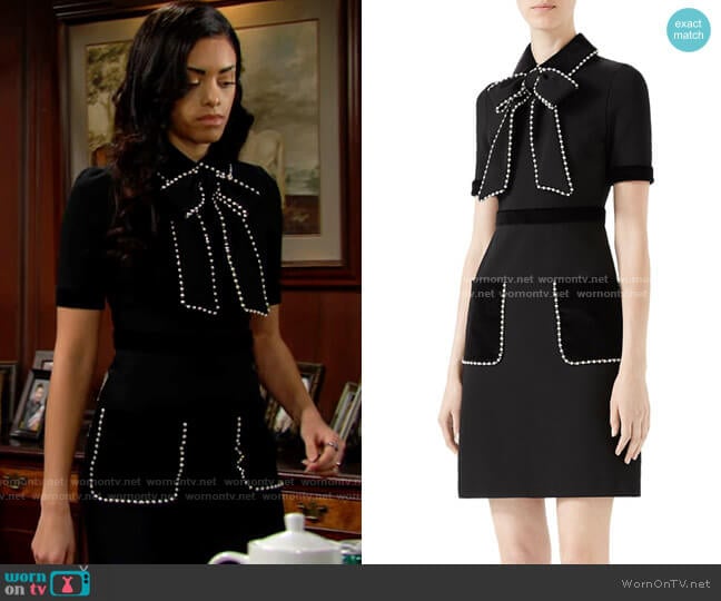 Gucci Viscose Jersey Dress with Pearls & Crystals worn by Zoe (Kiara Barnes) on The Bold and the Beautiful