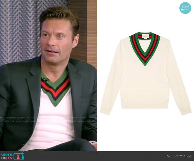 V-Neck Knit Jumper by Gucci worn by Ryan Seacrest on Live with Kelly and Ryan