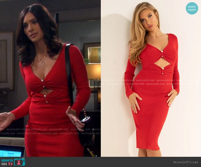 Pierced Gianna Ribbed Dress by Guess worn by Gabi Hernandez (Camila Banus) on Days of our Lives