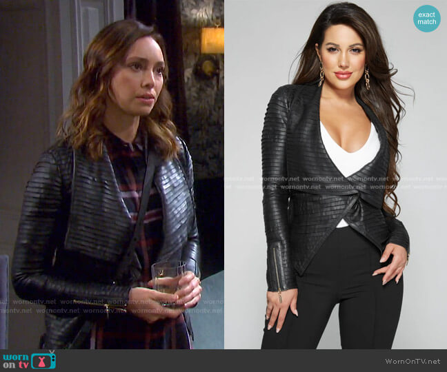 Shayna Drape Leather Jacket by Guess worn by Gwen Rizczech (Emily O'Brien) on Days of our Lives