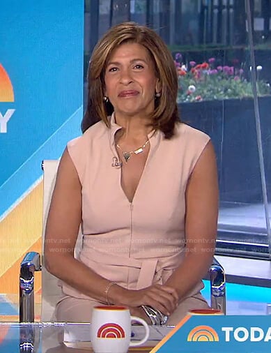 Hoda’s pink beige belted jumpsuit on Today