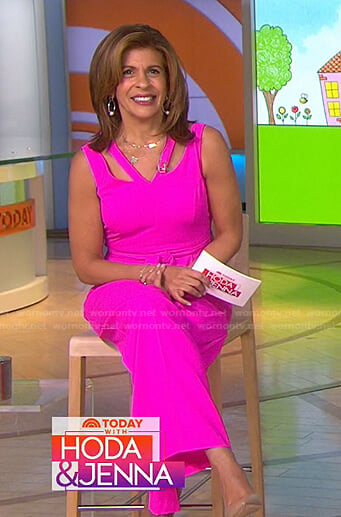 Hoda's pink cutout v-neck jumpsuit on Today