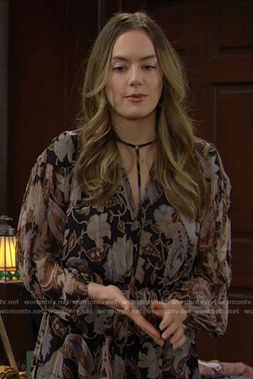 Hope's black floral romper on The Bold and the Beautiful