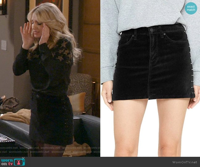 Hudson Studded Velvet Mini Skirt worn by Gina Dabrowski (Annaleigh Ashford) on B Positive